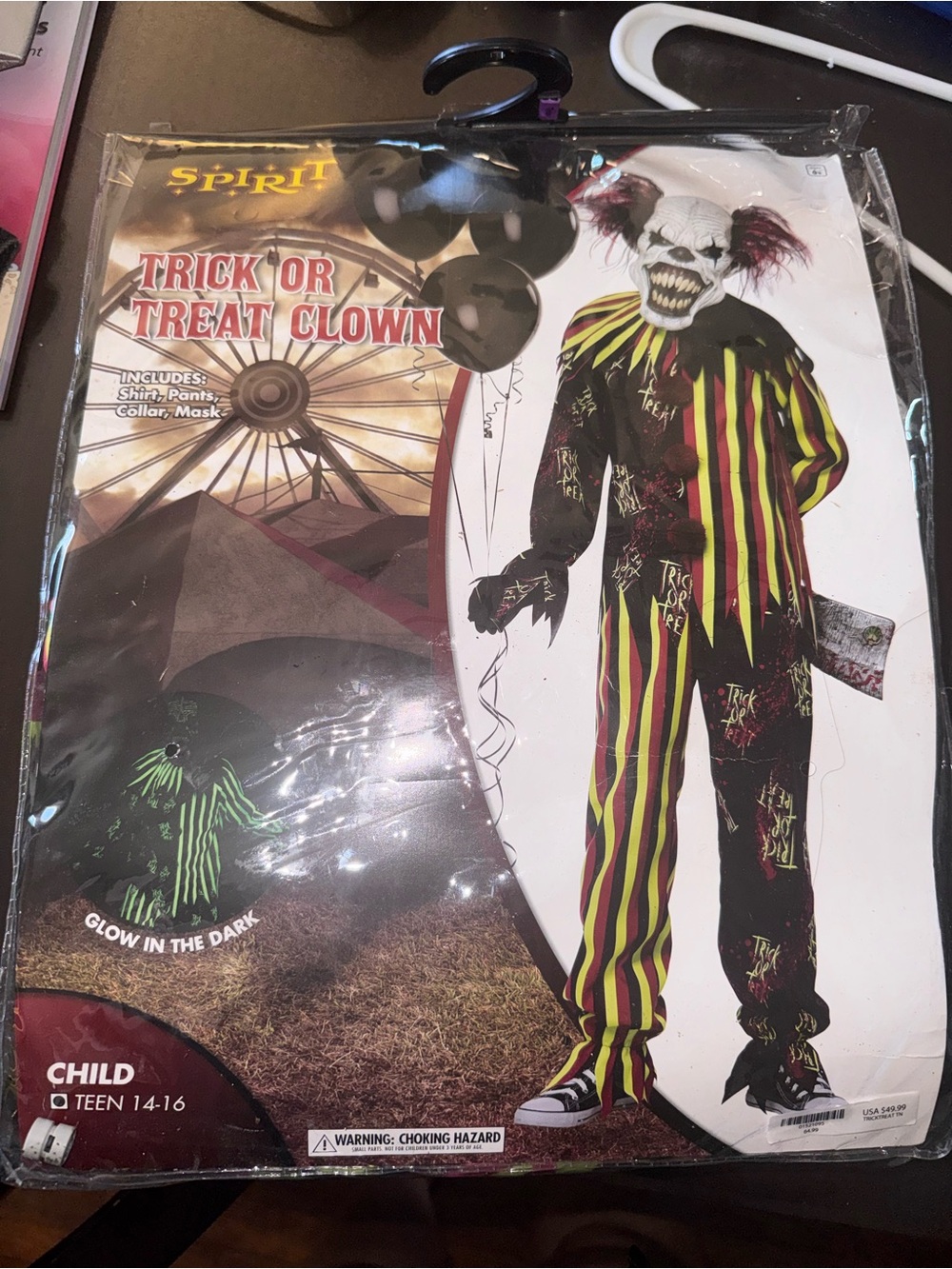 Spirit Trick or Treat Clown Costume - Black, Yellow, Red size :Teen 14-16
